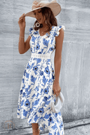 Vestito Bianco Assimetrico con Fiori Blu | Paradiso Bohemien