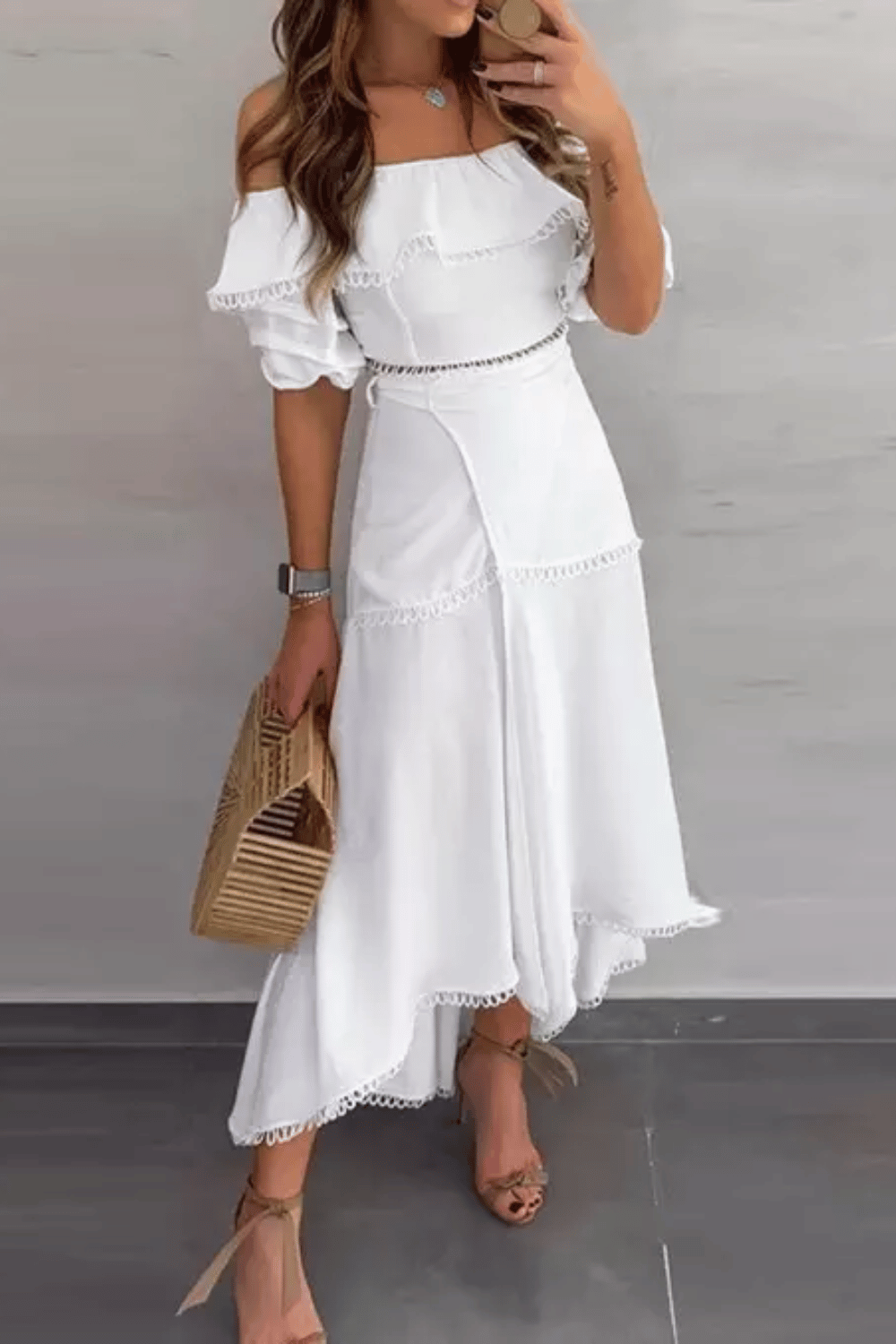 Vestito Bianco Lungo Elegante con spalle scoperte | Paradiso Bohemien