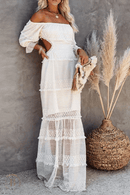 Abito Bianco Lungo Estivo con Spalle Scoperte | Paradiso Bohemien