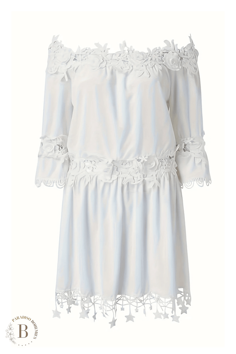 Vestito Corto Bianco Pizzo in stile Bohemien Chic | Paradiso Bohemien