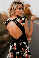 Vestito Corto Davanti e Lungo Dietro Nero a fiori | Paradiso Bohemien