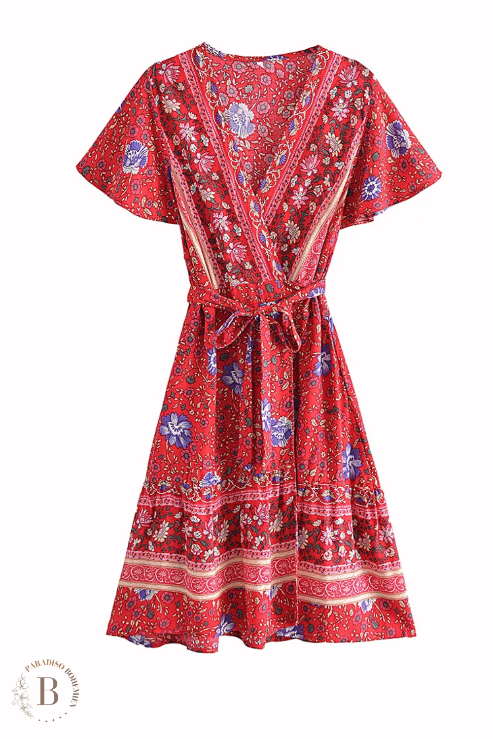 Vestito Corto Rosso a Fiori Estivo | Paradiso Bohemien