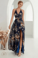 Vestito Damigella Blu con Stampa Floreale | Paradiso Bohemien