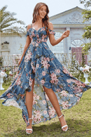 Vestito da Damigella Floreale Blu Asimmetrico | Paradiso Bohemien