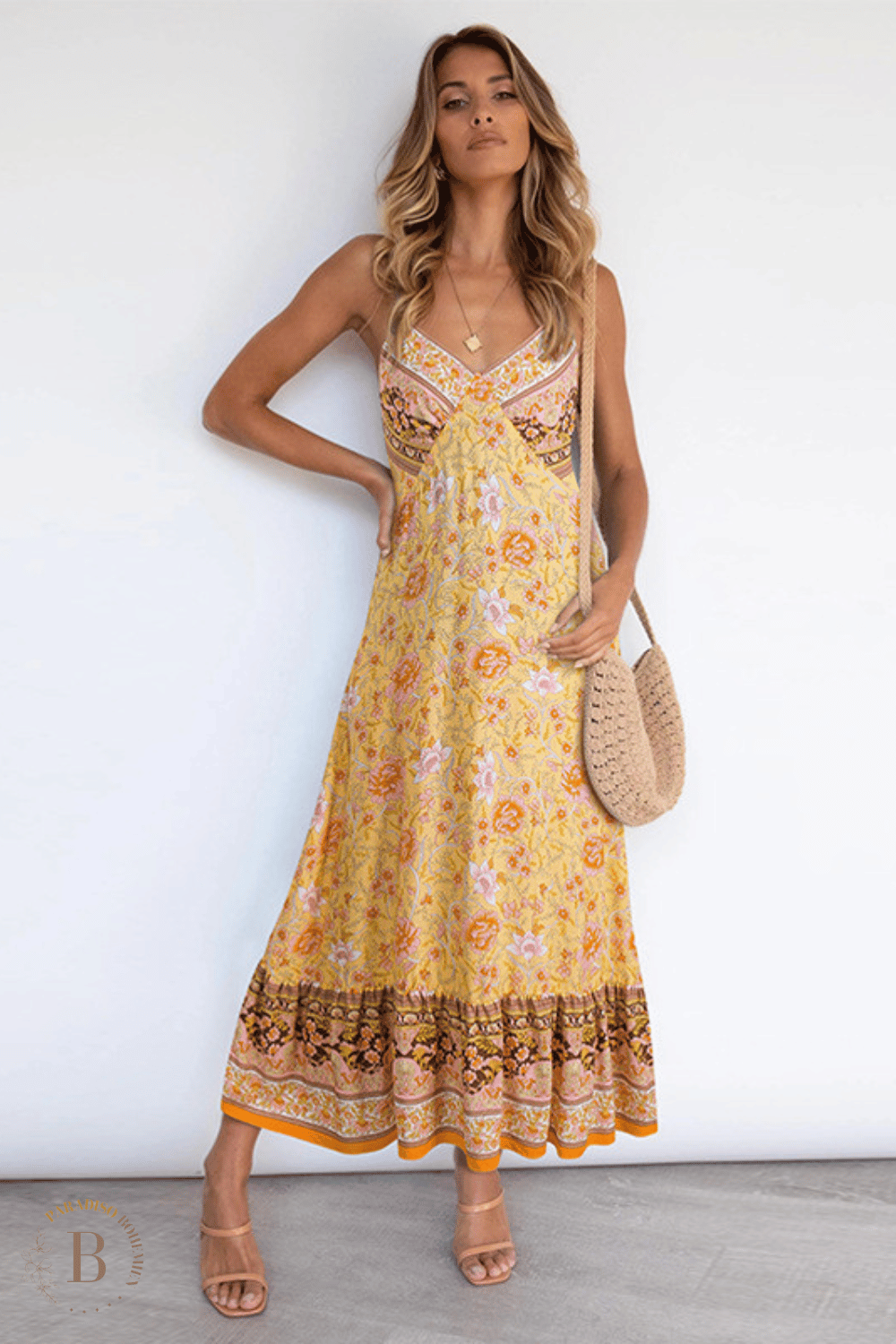 Vestito Giallo con Fiori Country | Paradiso Bohemien