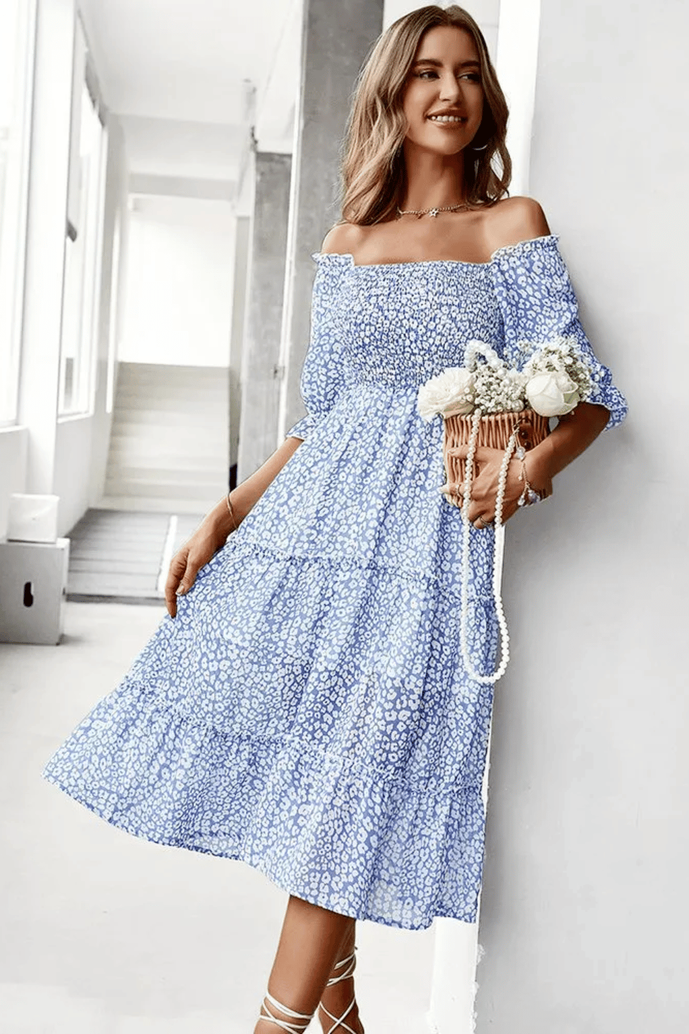 Vestito Lungo a Fiori Blu da Donna | Paradiso Bohemien