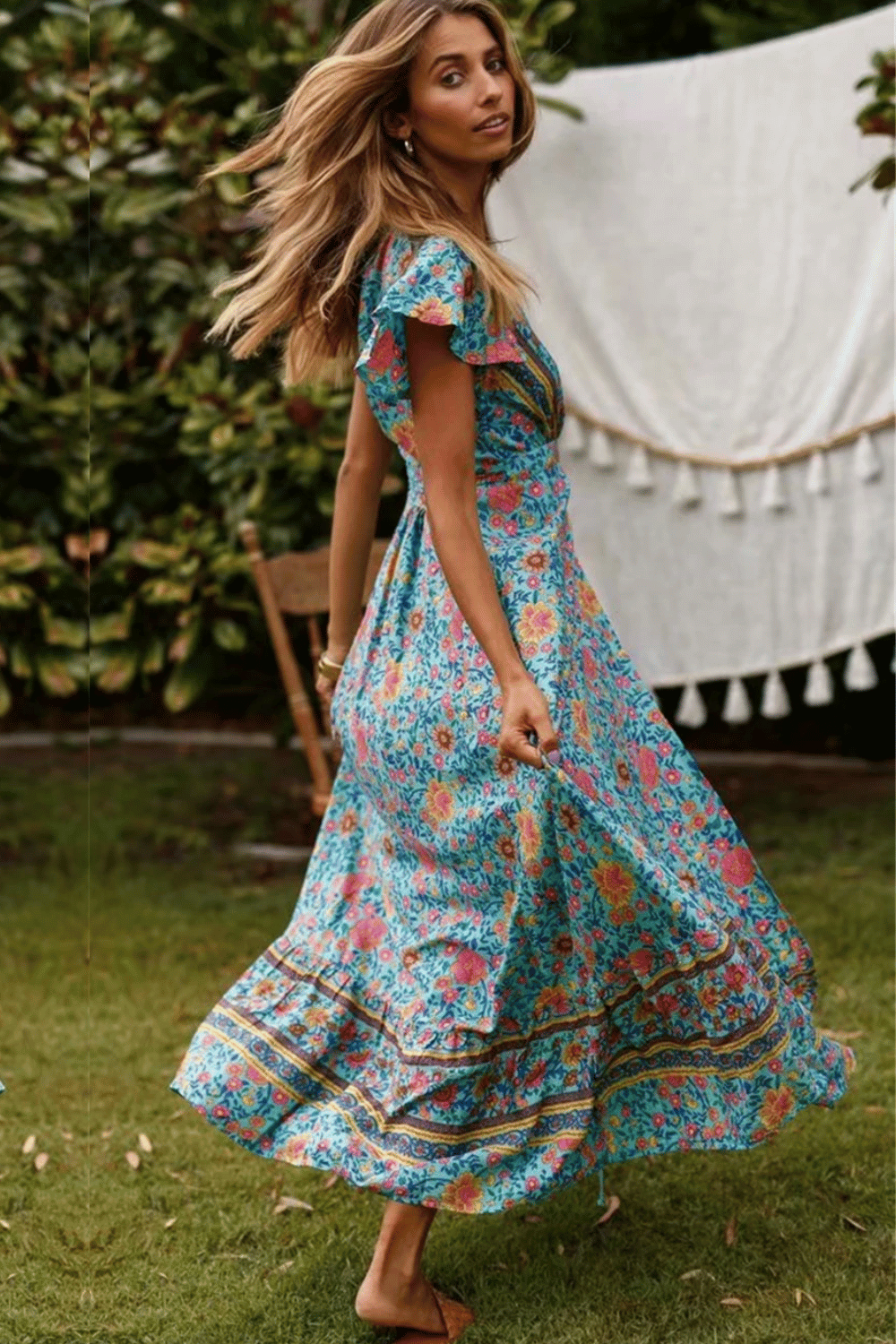 Vestito Lungo a Fiori Blu Boho | Paradiso Bohemien