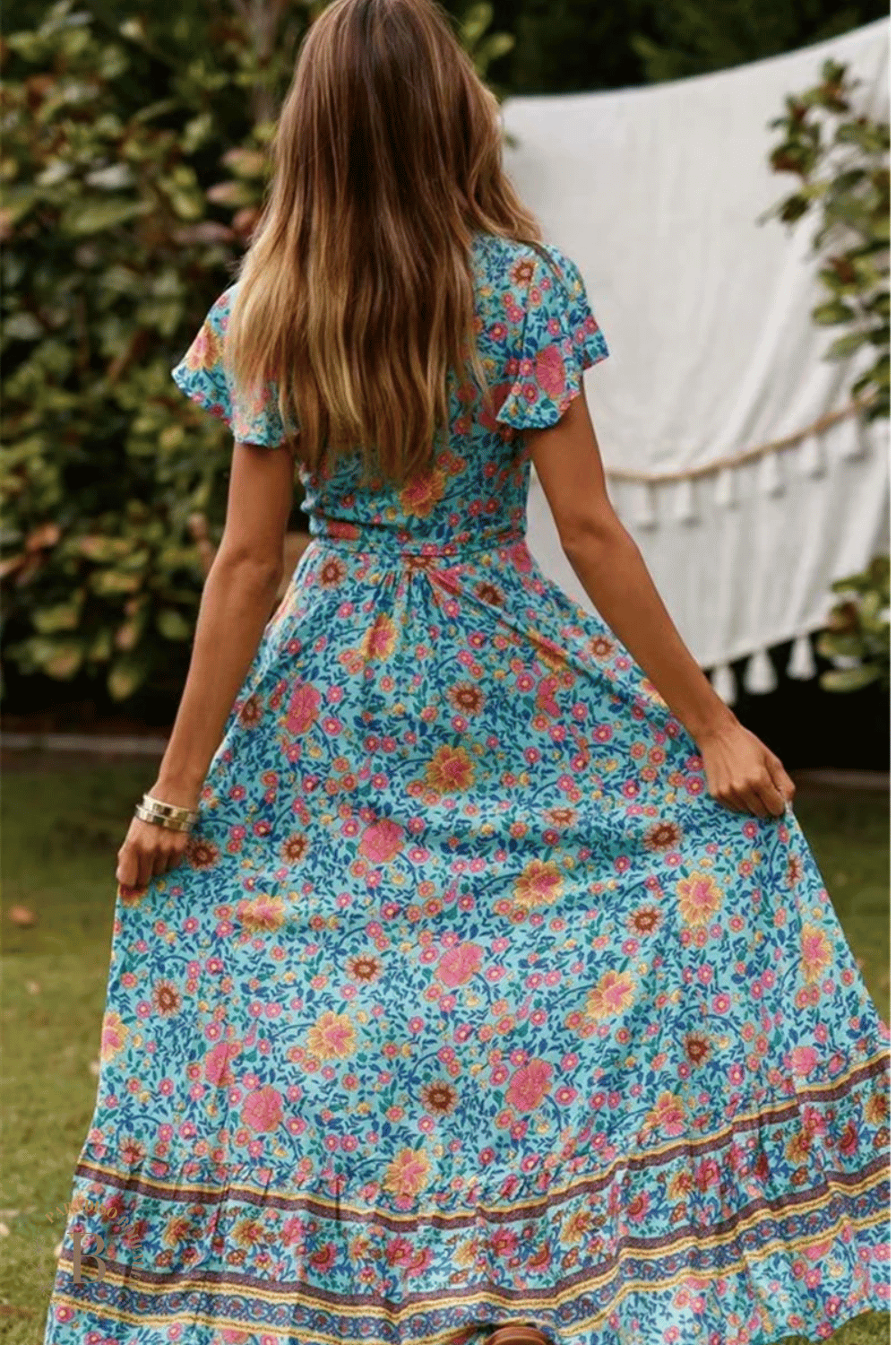 Abito Lungo Blu a Fiori Boho | Paradiso Bohemien