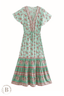 Abito Lungo Verde a Fiori Country Chic | Paradiso Bohemien