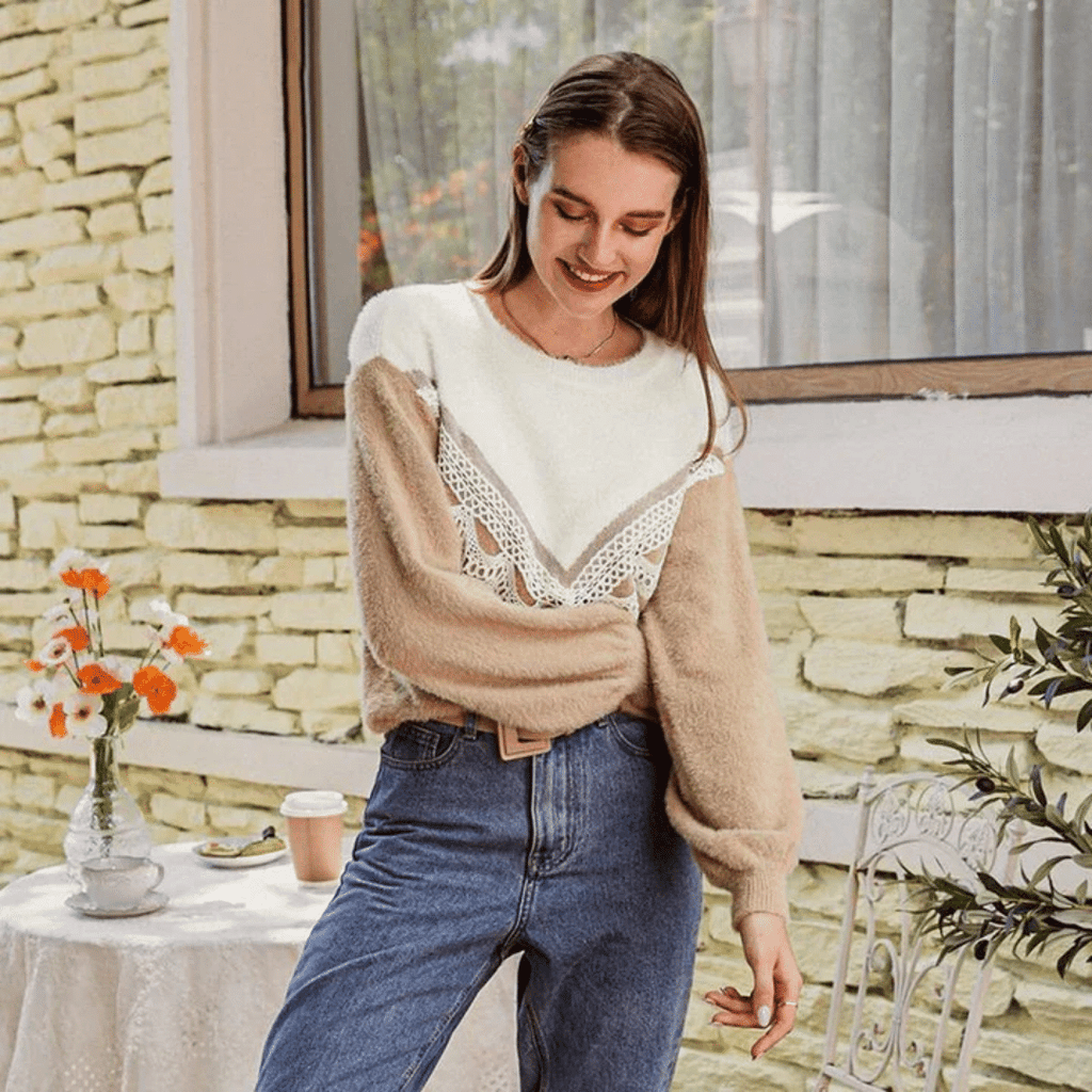 Maglione Donna Bianco Elegante Paradiso Bohemien