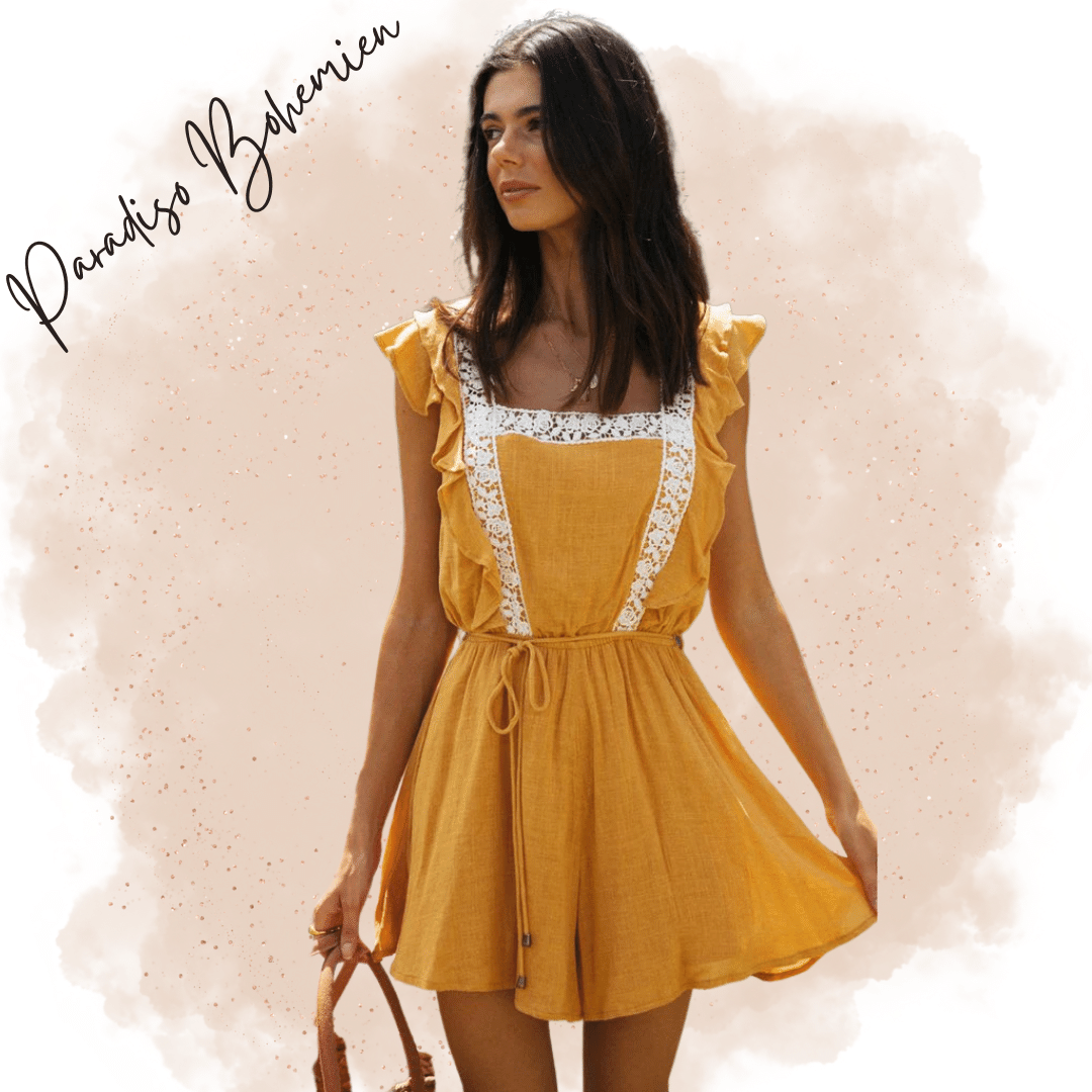 Tuta Gialla Con Pizzo | Paradiso Bohemien