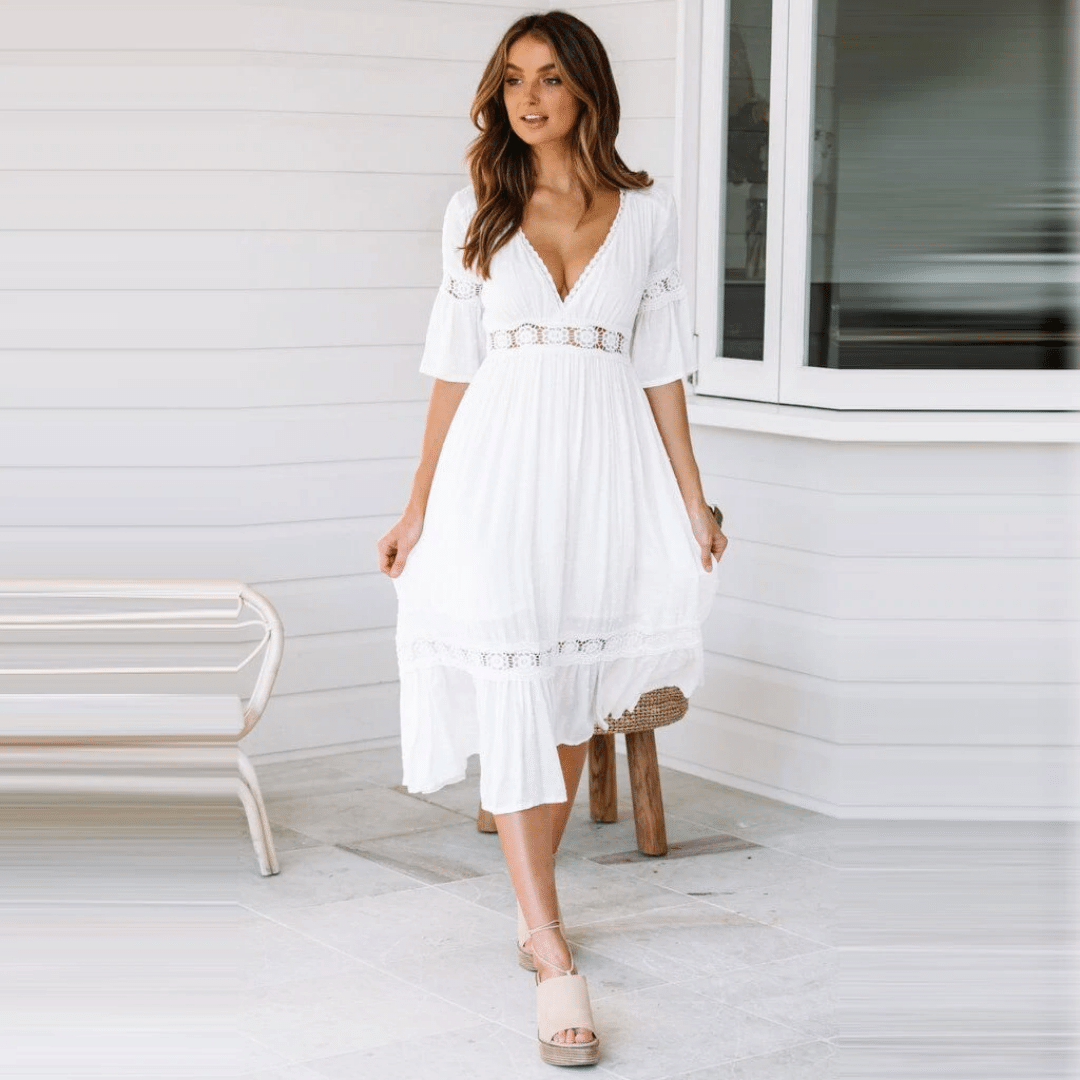 Abito Bianco in pizzo Boho Chic | Paradiso Bohémien