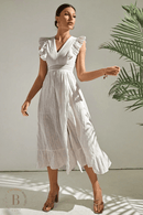 Abito Lungo Bianco Bohemien con Scollo a V | Paradiso Bohemien