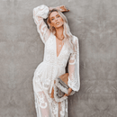 Abito Bianco Lungo Elegante da Sposa Hippie Chic in Pizzo