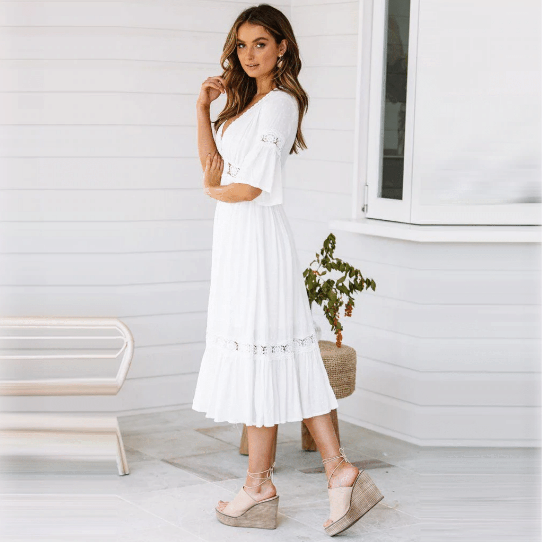 Abito Bianco elegante stile bohemien Chic | Paradiso Bohémien