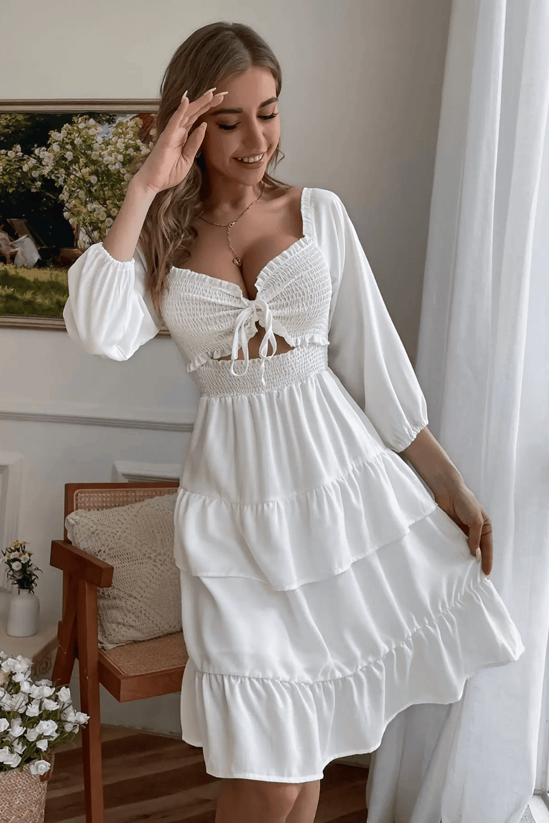 Vestito Bianco Sexy con Scollatura a cuore  | Paradiso Bohemien