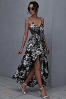 Abito Lungo Nero con Fiori Bianchi | Paradiso Bohemien
