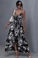 Abito lungo nero con fiore boho chic | Paradiso Bohemien