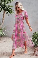 Abito Lungo Rosa con Spacco in Stile Bohémien | Paradiso Bohemien