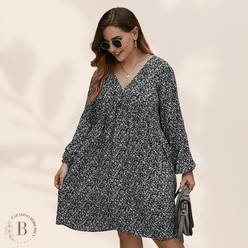 Abito Corto Taglie Forti Nero | Paradiso Bohemien