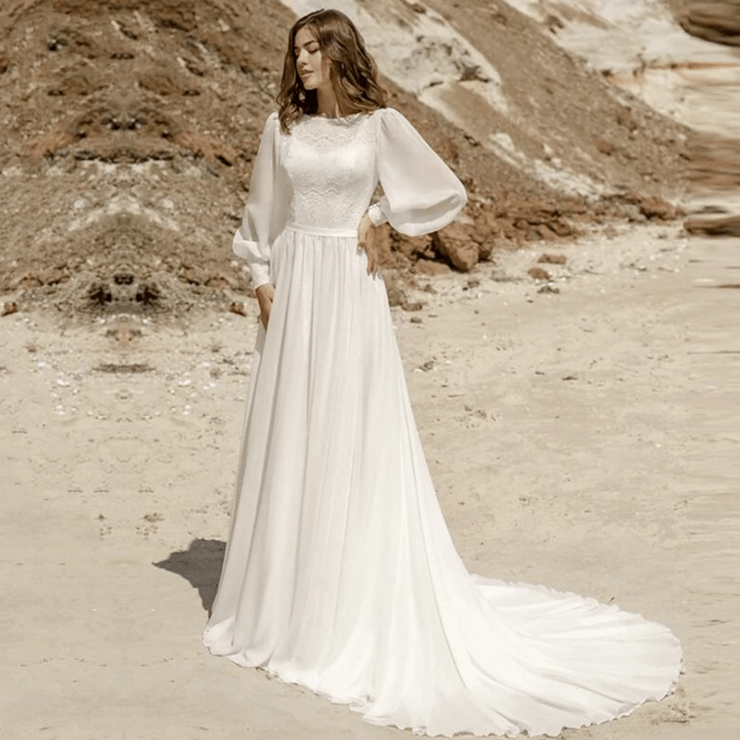 Abito da Sposa Con Maniche Lunghe Boho Chic