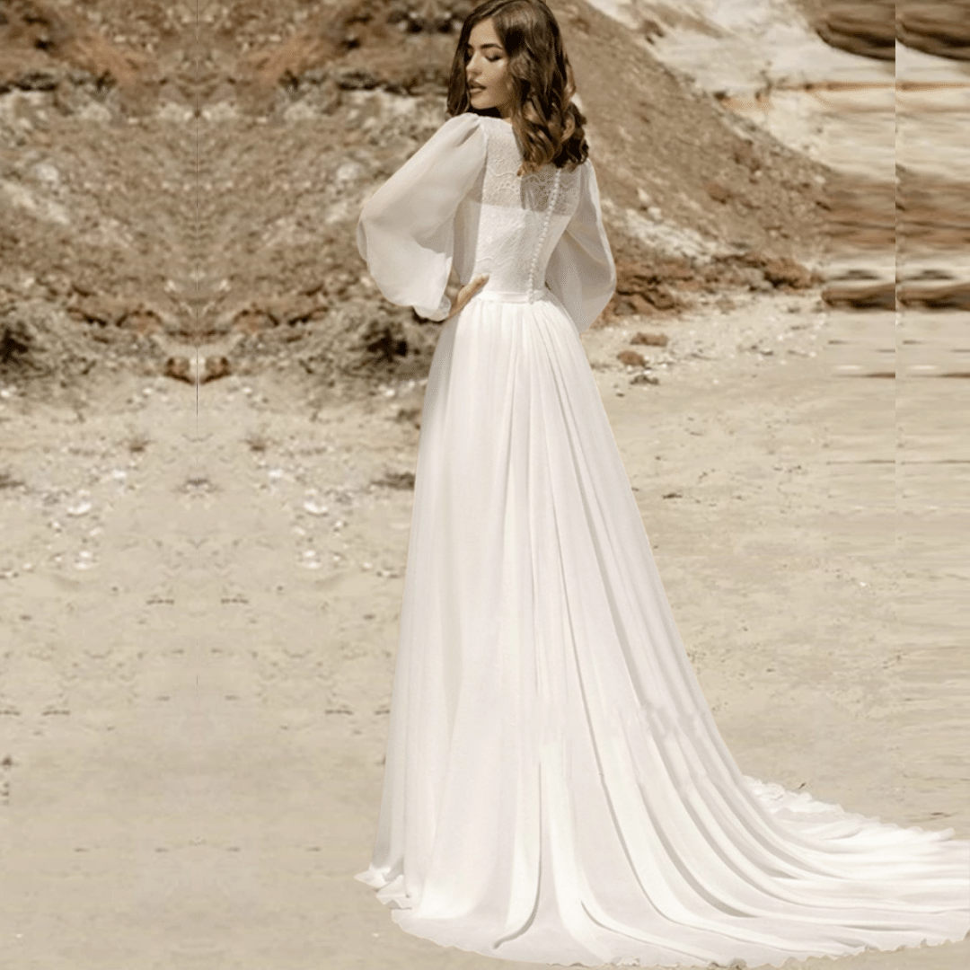 Abito da Sposa Semplice Con Maniche Lunghe Boho Chic