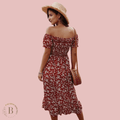 Abito Elegante Country Chic Borgogna con Spalle Scoperte | Paradiso Bohemien