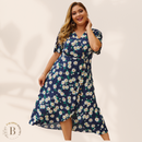 Abito a Portafoglio Curvy di colore Blu con stampa floreale | Paradiso Bohemien