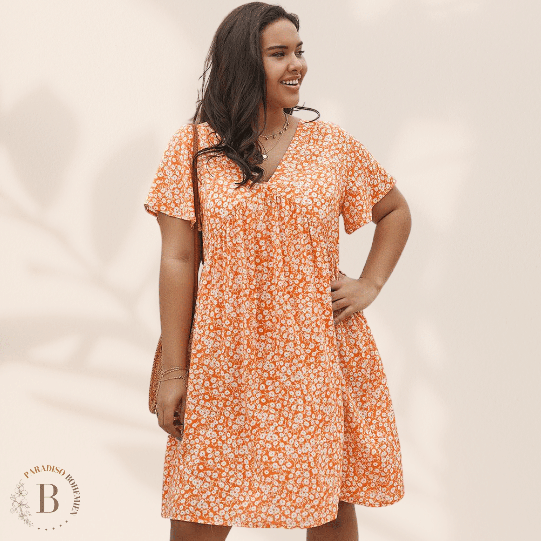 Abito Fantasia Taglie Forti Arancione | Paradiso Bohemien