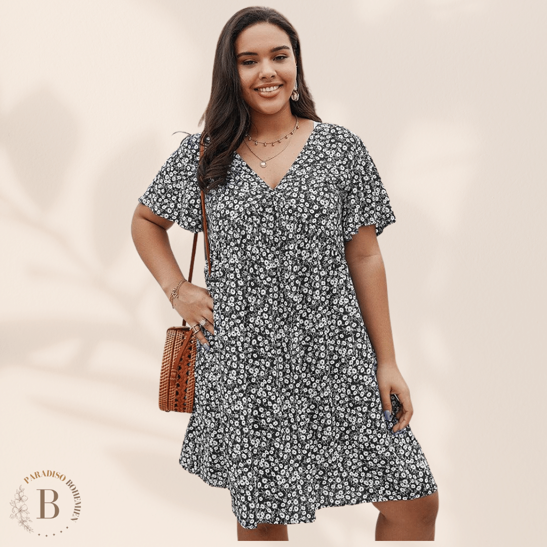 Abito Fantasia Taglie Forti Nero | Paradiso Bohemien