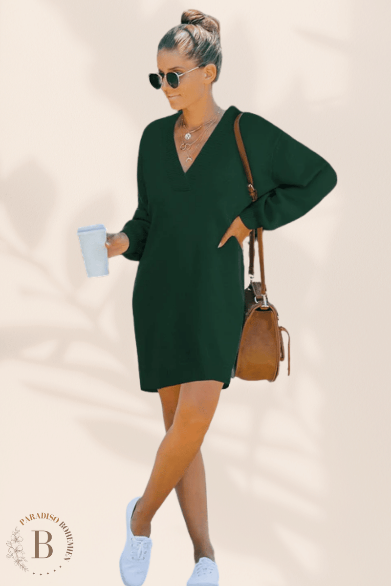 Abito Formale Maglione Verde con Scollo a V | Paradiso Bohemien