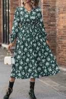 Vestito Verde a Fiori con Maniche Lunghe Boho | Paradiso Bohemien