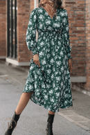 Vestito Verde a Fiori con Maniche Lunghe | Paradiso Bohemien