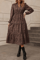 Abito Leopardato Lungo con Maniche Lunghi | Paradiso Bohemien