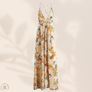 Abito Lungo Beige Bohémien con Fiori Beige | Paradiso Bohemien