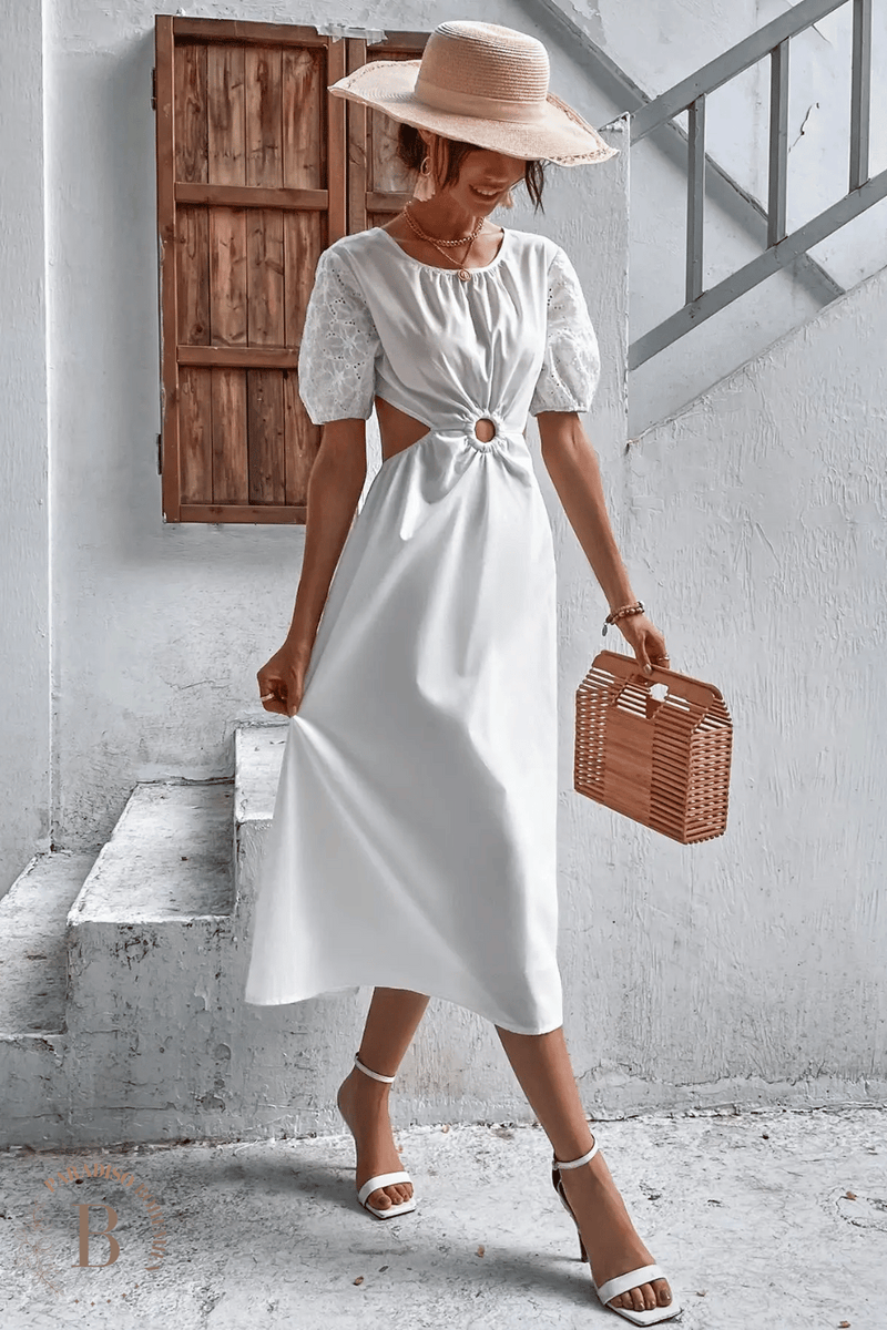 Abito Lungo Bianco con Maniche Corte | Paradiso Bohemien