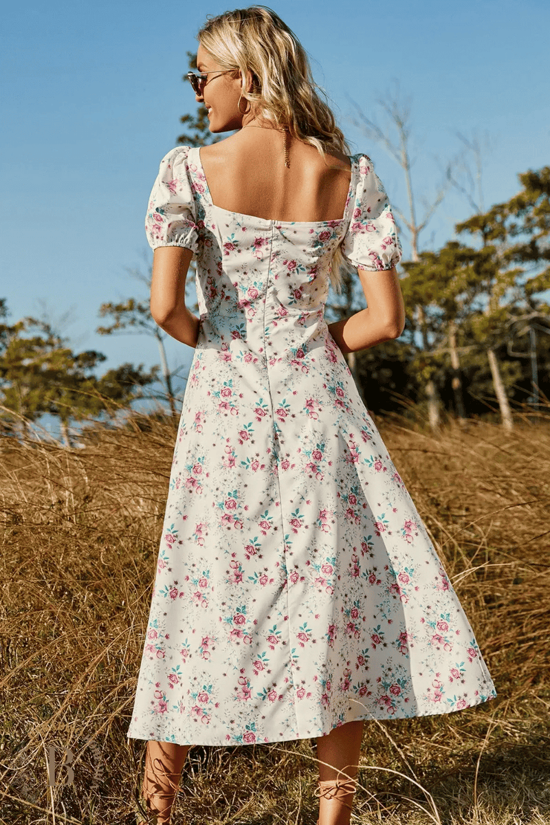 Vestito Bianco a Fiori Rossi Paradiso Bohemien