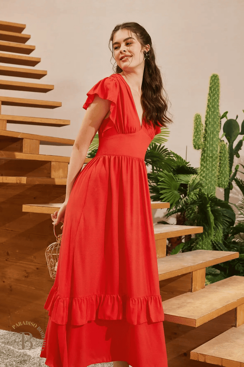 Abito lungo rosso estivo discount