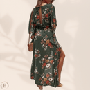 Abito Lungo Bohémien Floreale con Spacco Maniche Arricciate | Paradiso Bohemien