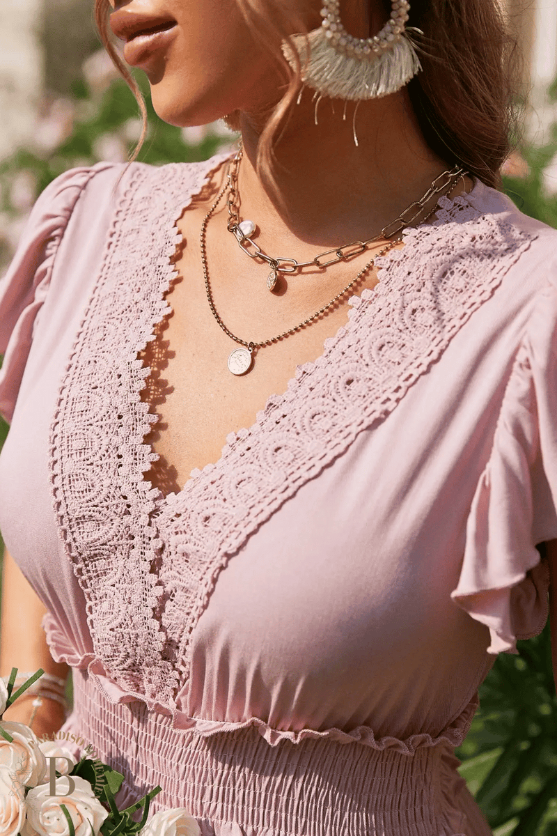 Vestito Lungo Bohémien Rosa Antico | Paradiso Bohemien
