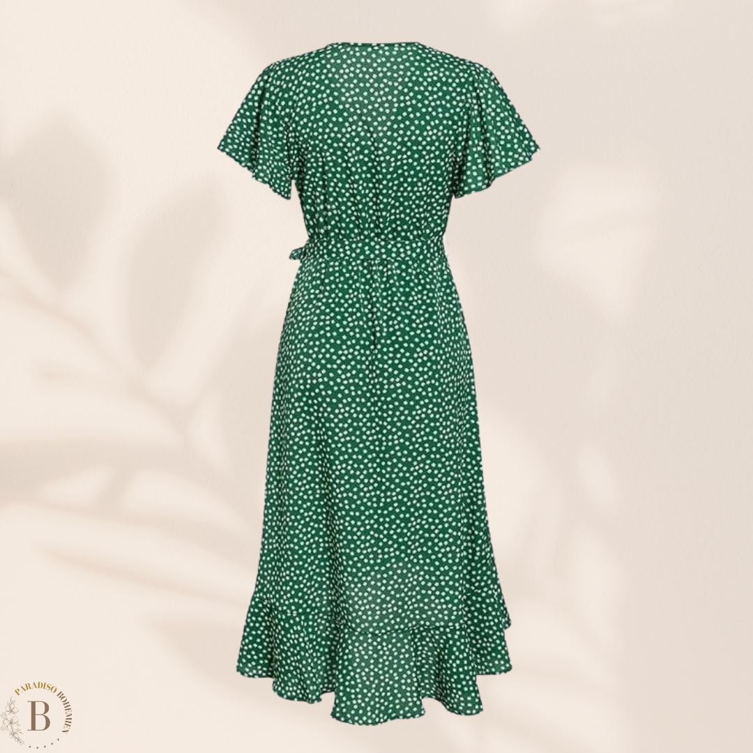  Abito Lungo Bohemien Verde Maniche Corte | Paradiso Bohemien