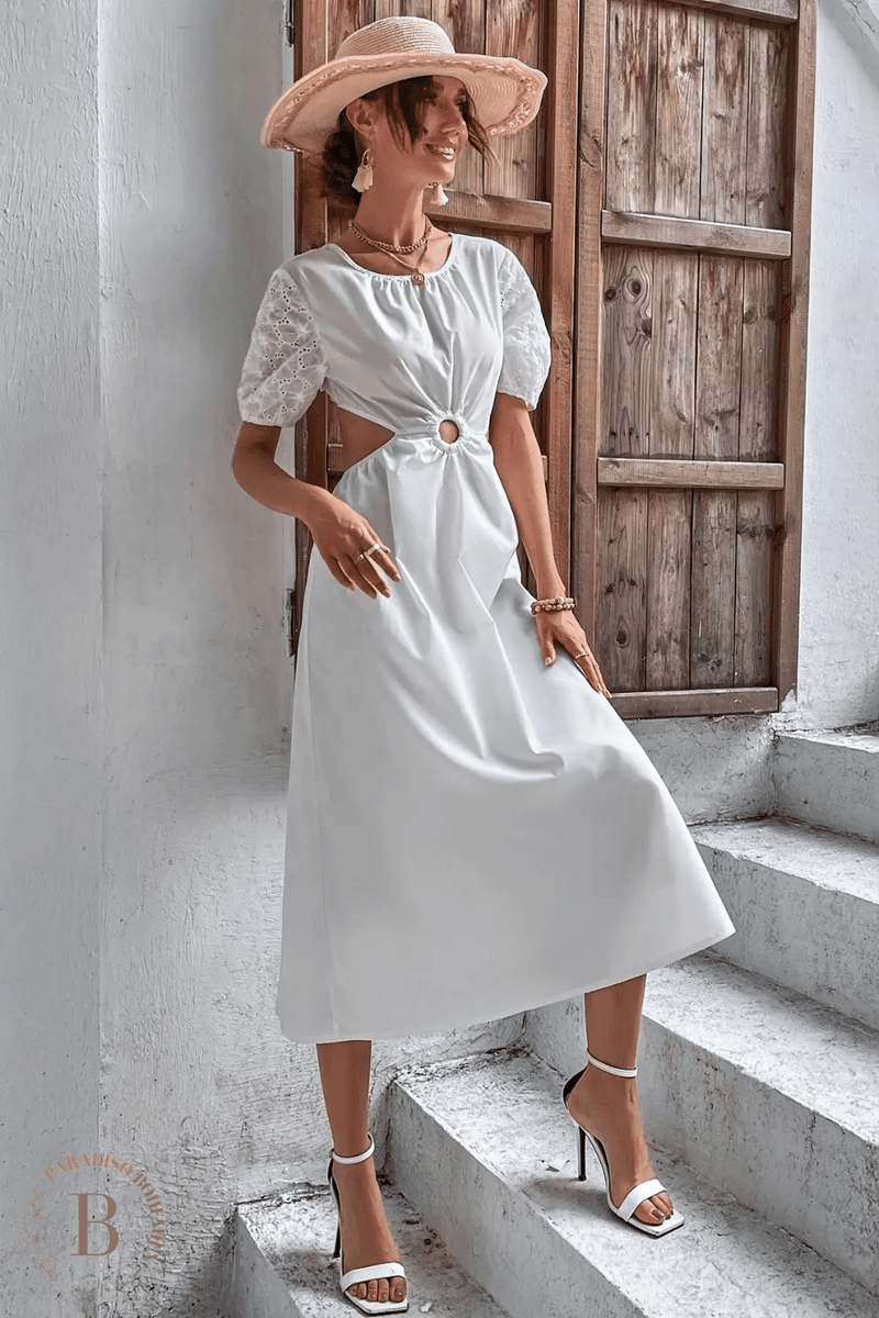 Abito Lungo Bianco con Maniche Corte | Paradiso Bohemien