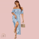 Abito Lungo Country Chic Fiorato con Maniche Corte a Sbuffo | Paradiso Bohemien