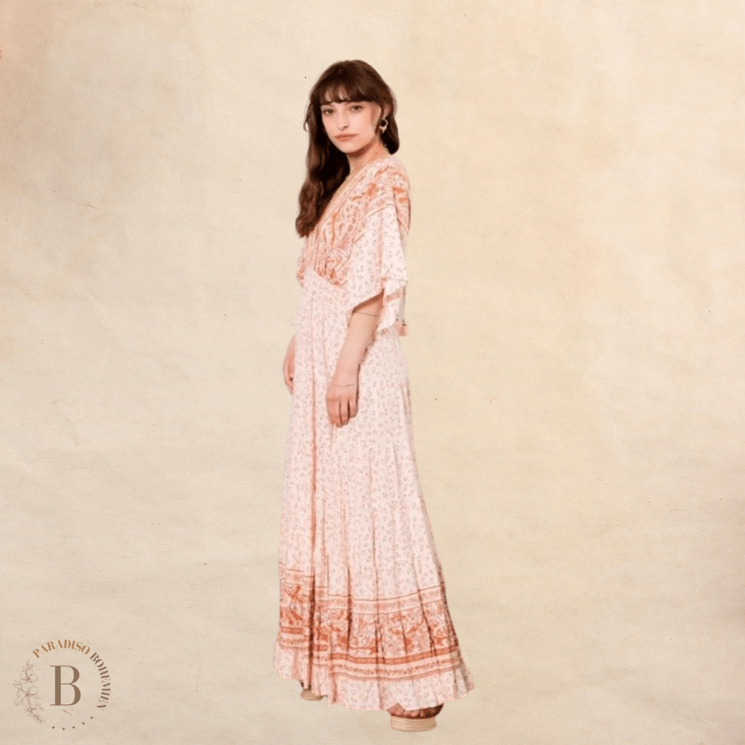 Abito lungo rosso con volant a strati - Taglie forti - Tienda Hippie