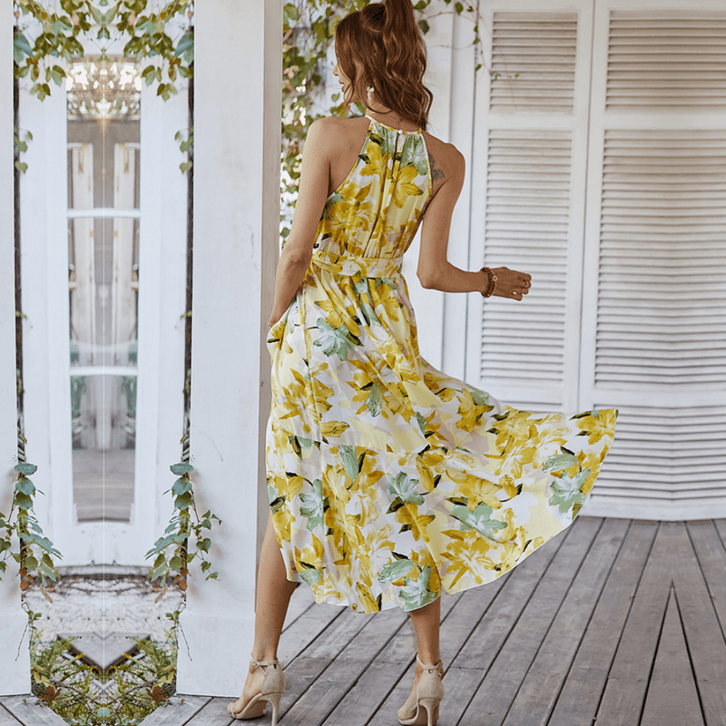 Vestito lungo giallo a fiori sales