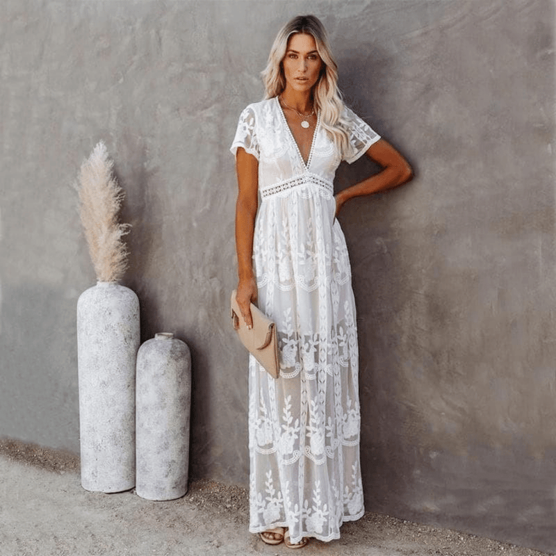 Abito pizzo bianco lungo sales