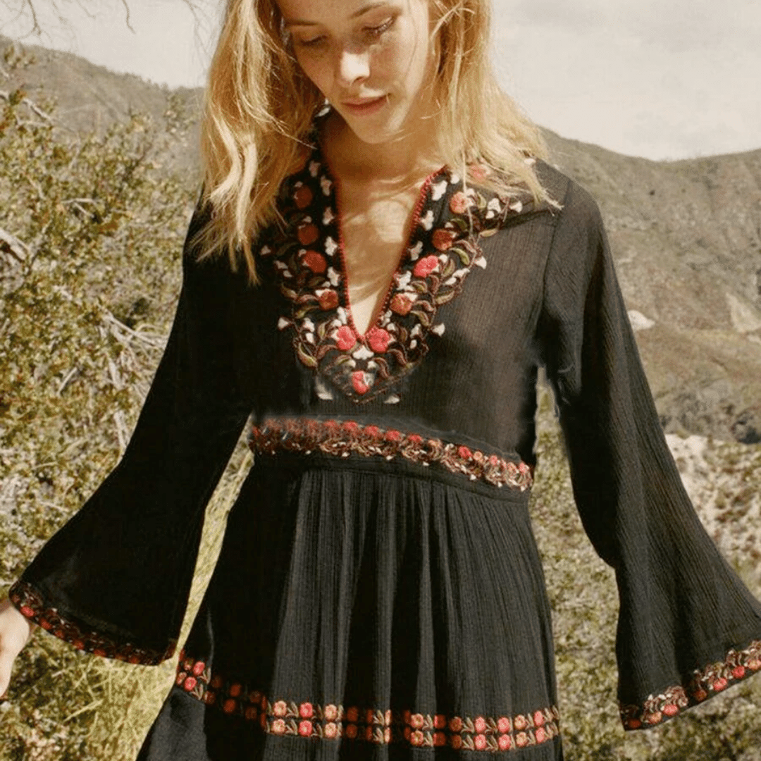 abito boho nero pizzo vintage