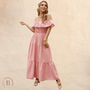 Abito Lungo Rosa Country con Spalle Scoperte | Paradiso Bohemien