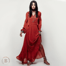 Abito Maniche Lunghe Country Rosso | Paradiso Bohemien