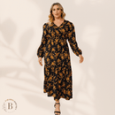 Abito Taglie Forti Nero con Fiori  | Paradiso Bohemien
